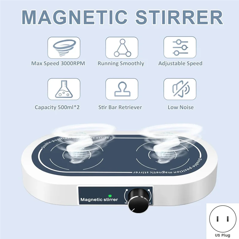 Top-Dual Position Magnetic Stirrer Synchronous Control, 2X 500Ml Stir Plate, 50- 1500 RPM, For Lab Use, US Plug