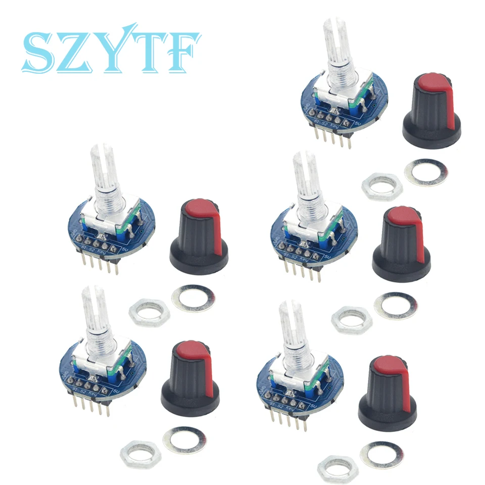 1-10PCS Rotary Encoder Potentiometer 5V Round Digital Audio Rotating Control Switch Module With Knob Cap