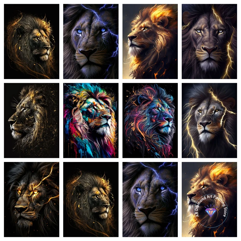 

Black and Golden Light Lion AB Diamond Painting Kit Square Round Diamond 5D DIY Animal Mosaic Handmade Art Gift Home Decor