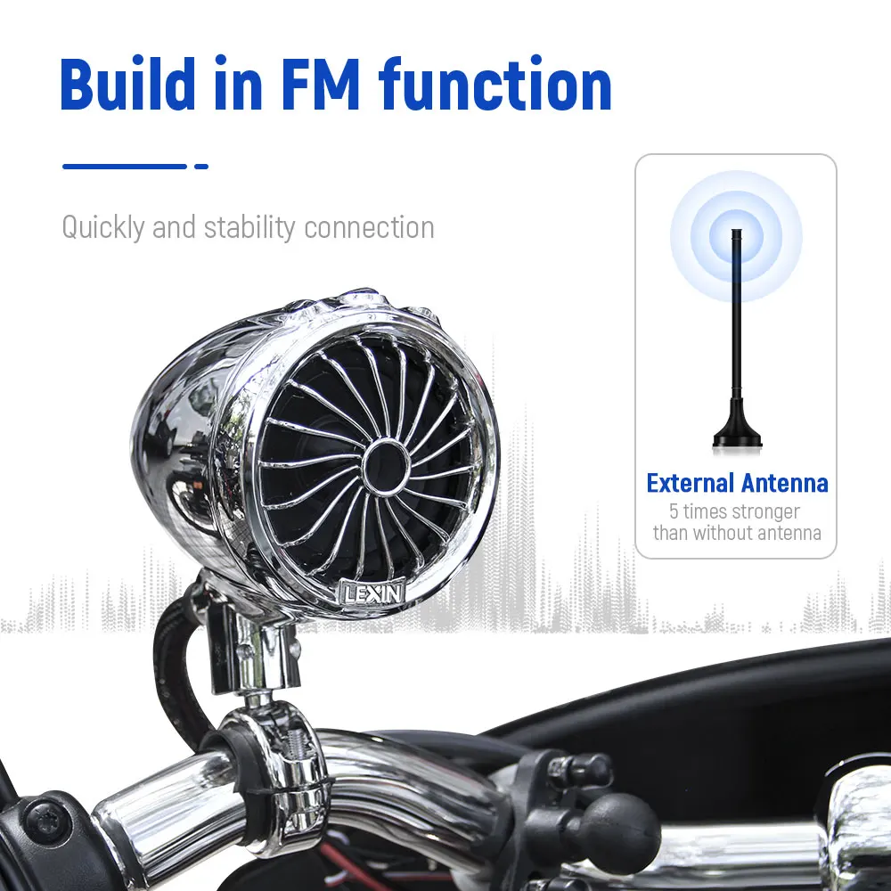 Lexin-reproductor de Audio LX-Q3 para motocicleta, sintonizador de Radio FM, altavoces Bluetooth, estéreo portátil, resistente al agua