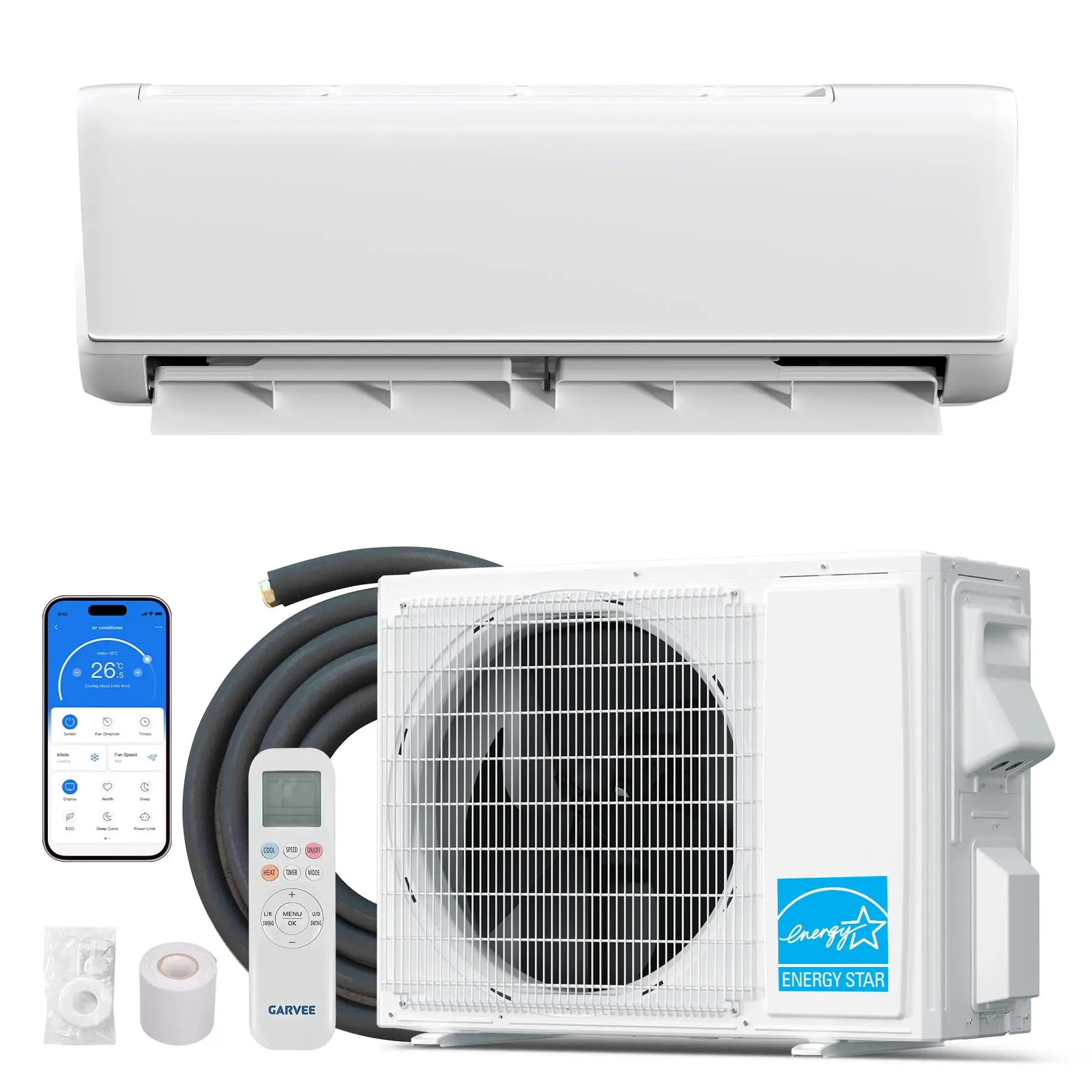 18000 BTU Mini Split AC Heat Pump, 21 SEER2 Energy Star WiFi Ductless Air Conditioner For Rooms Up To 1250 Sq Ft