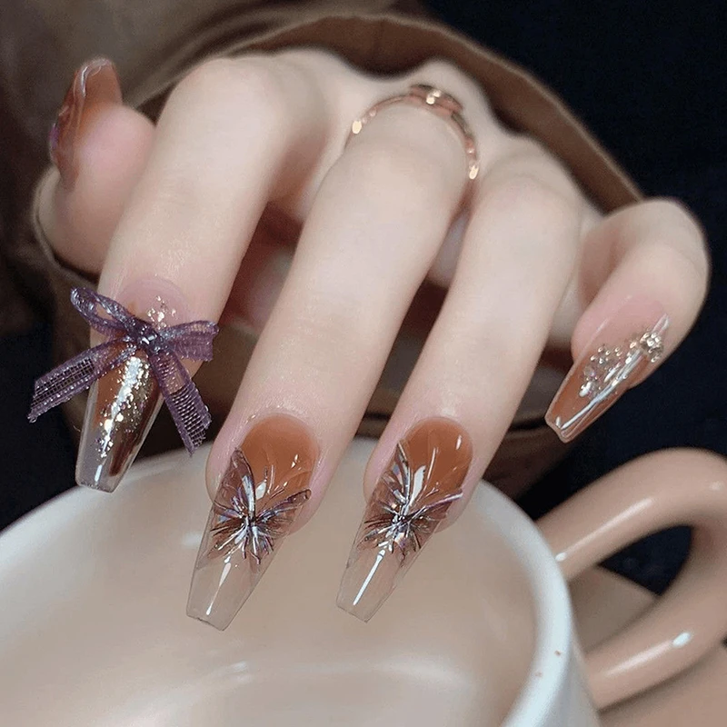 Embossed Nail Stickers Semi Transparent Laser Glass Butterfly Nail Sticker Nail Decoration DIY Materials