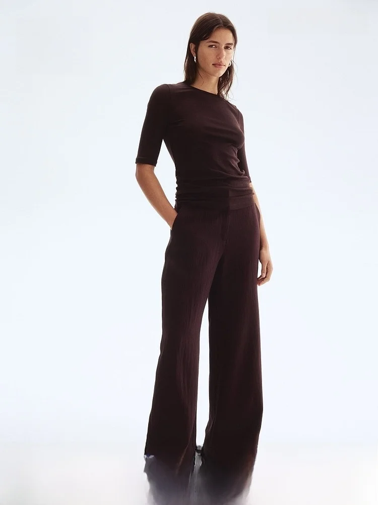 

Женские повседневные брюки H&M, летние модные простые элегантные брюки из твила с широкими штанинами, качественный материал, удобная посадка, модный стиль