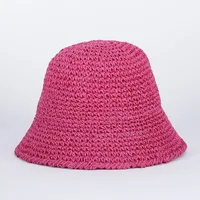 Womens Straw Sun Hat Woven Bucket Hat Fishing Hat Beach Hat Foldable Cap Solid Color Straw Beach Hat Summer - Image 5