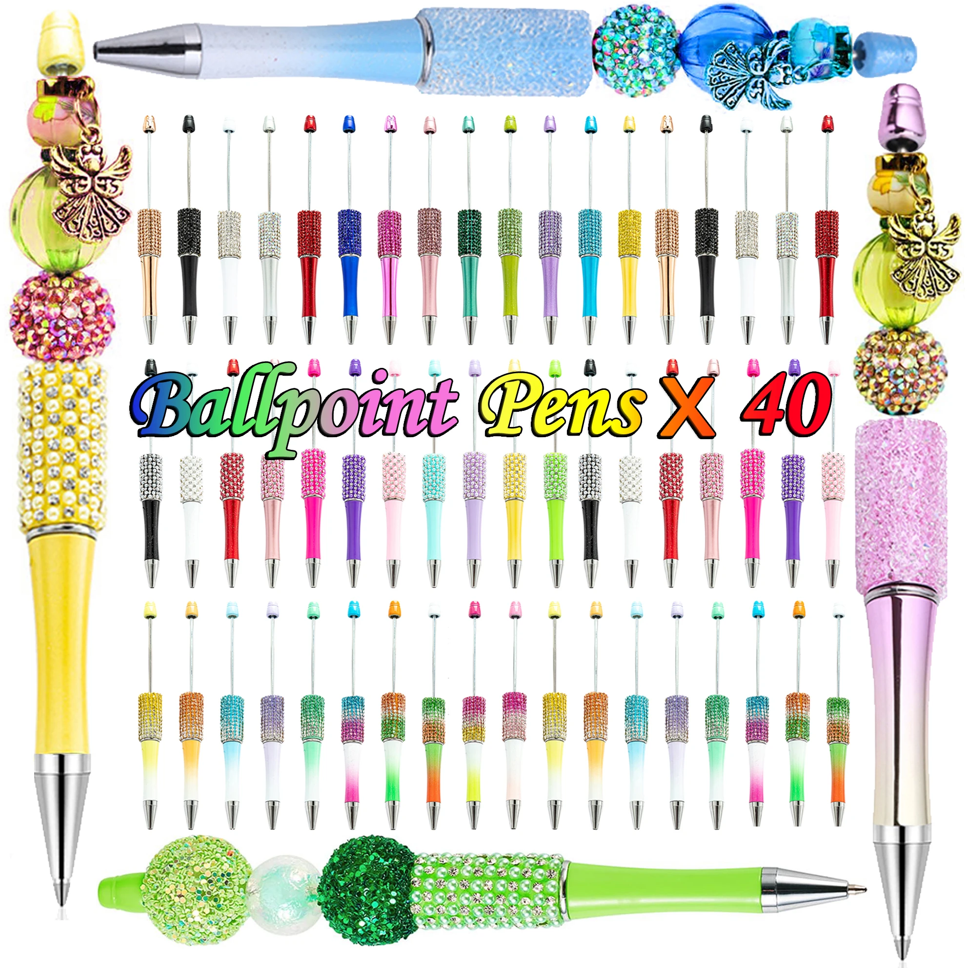 

40Pcs Wholesale Handmade Sticky Diamond Ballpoint Pens Stationery Student Gifts School Office Supplies