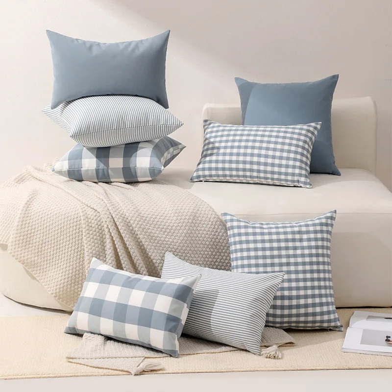 Blue Buffalo Check Plaid Decorative Throw Pillow Covers Farmhouse Gingham Square Cushion Case 30x50cm 45x45cm Pillow Cover