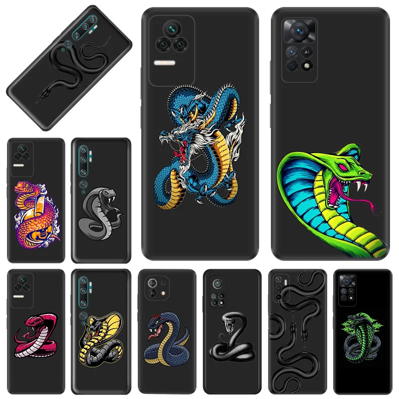 Phone Case for Redmi Note11 Pro 10S 11S 10A 10C Xiaomi 11T 10T 10 11 Lite Red Blue Snake Cobra Python Soft Black Anti-Drop Cover