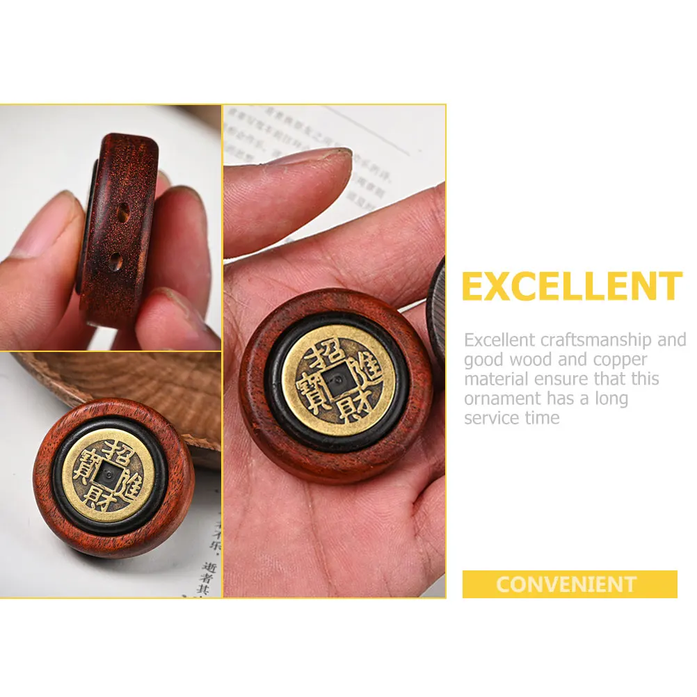 

Copper Coin Handle Chinese Ornaments New Year Lucky Coins Desktop Decor Wood Statues Miniature Office Decorations Small