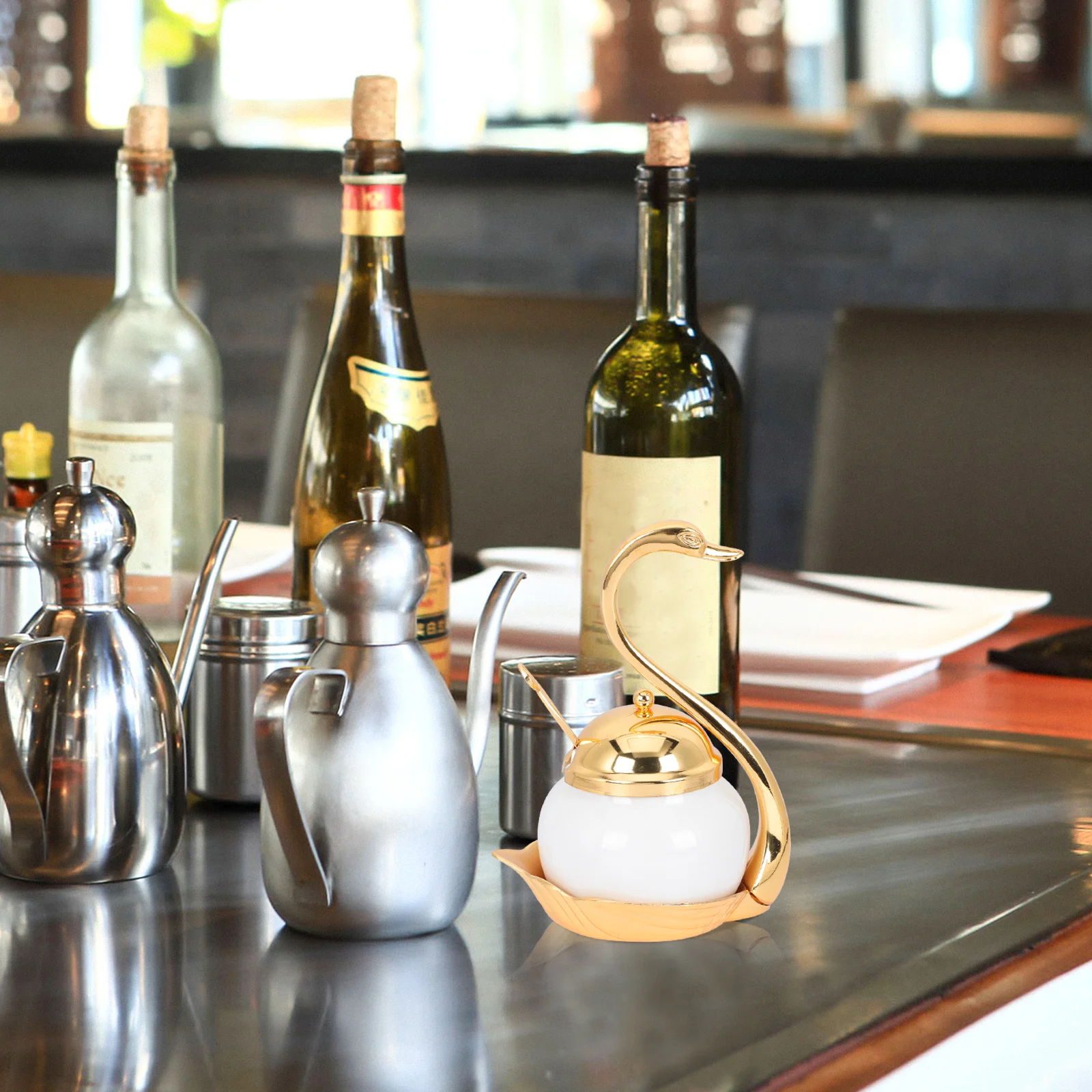 

1Set Sugar Jar Aluminium Alloy Kitchen Supplies European Style Sugar Bowl Seasoning Canister Home Restaurant Decor