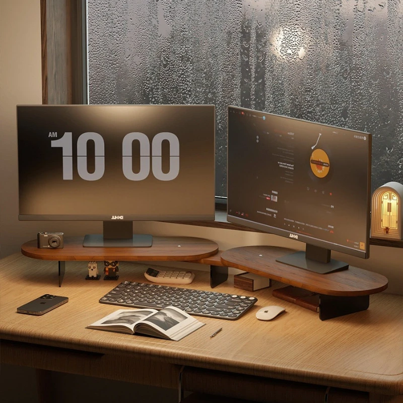 Rotating Monitor Riser Stand Wooden Corner Desktop Monitors Holder Multifunctional Office Laptop Storage Bracket Monitor Base