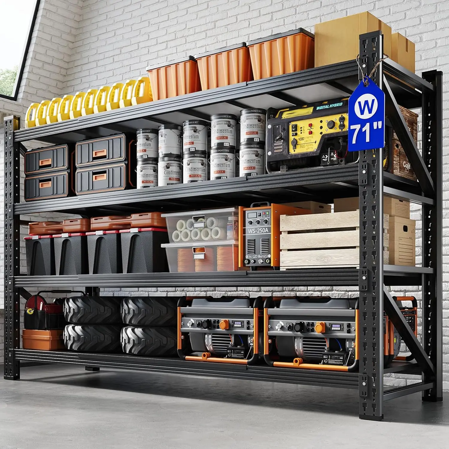 

Металлические стеллажи для гаража 71 дюйм, 5000 фунтов, сверхпрочные, 4 регулируемые полки, стальная стойка 71x24x69 дюймов, для подвала, склада, на заказ