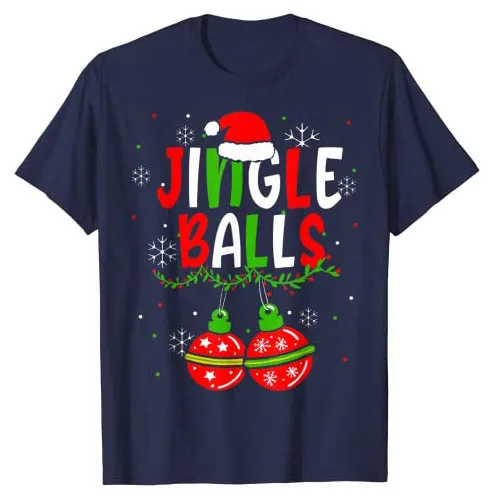 Jingle Ballen Klatergoud Tieten Grappig Matching Paar Kastanjes T-shirt Kerst Pyjama Vrouwen Mannen Xmas Gift Y2k Top Bf Gf Grafische tee