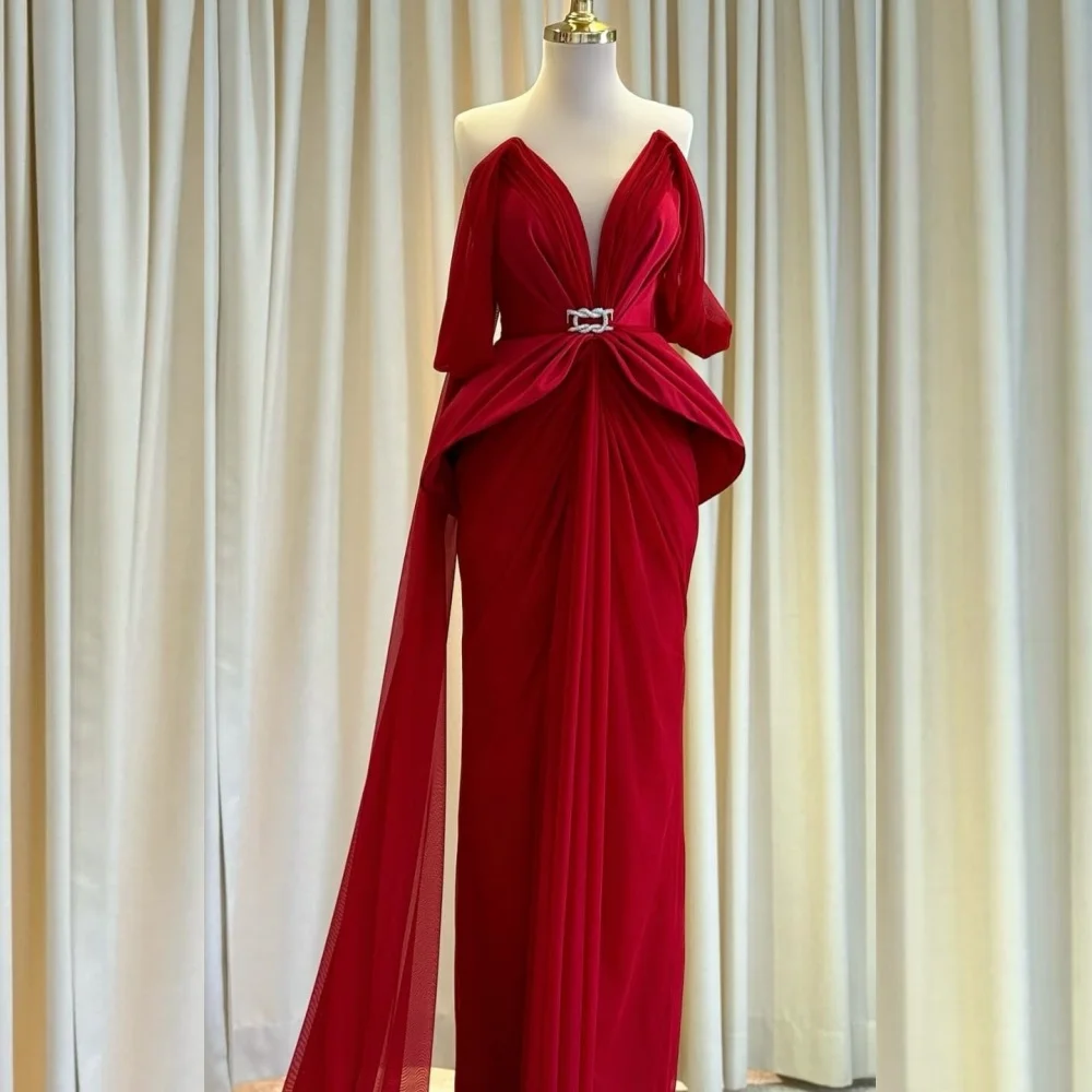 

Customized Fashion Chiffon Pleat Sash Mermaid Straight Long Dresses Bespoke Occasion Formal Chinese Style