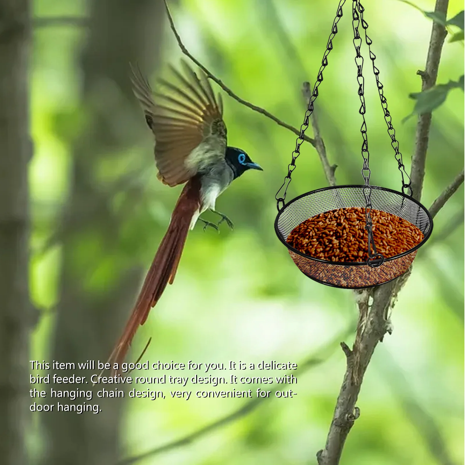 

Durable Bird Feeder Hanging Chain Design Exquisite Detail Workmanship Garden Use Bird Feeder Planter Tray Birds Food Tray