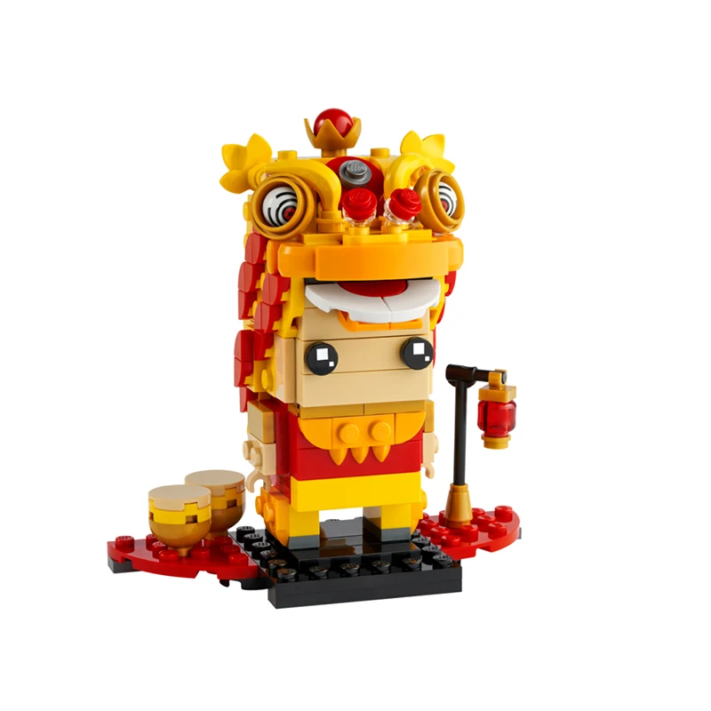 لعبة مكعبات بناء ليغو LG-40540 زخرفة تزيين تمثال رقص الأسد، هدية مكعبات البناء للأولاد والبنات