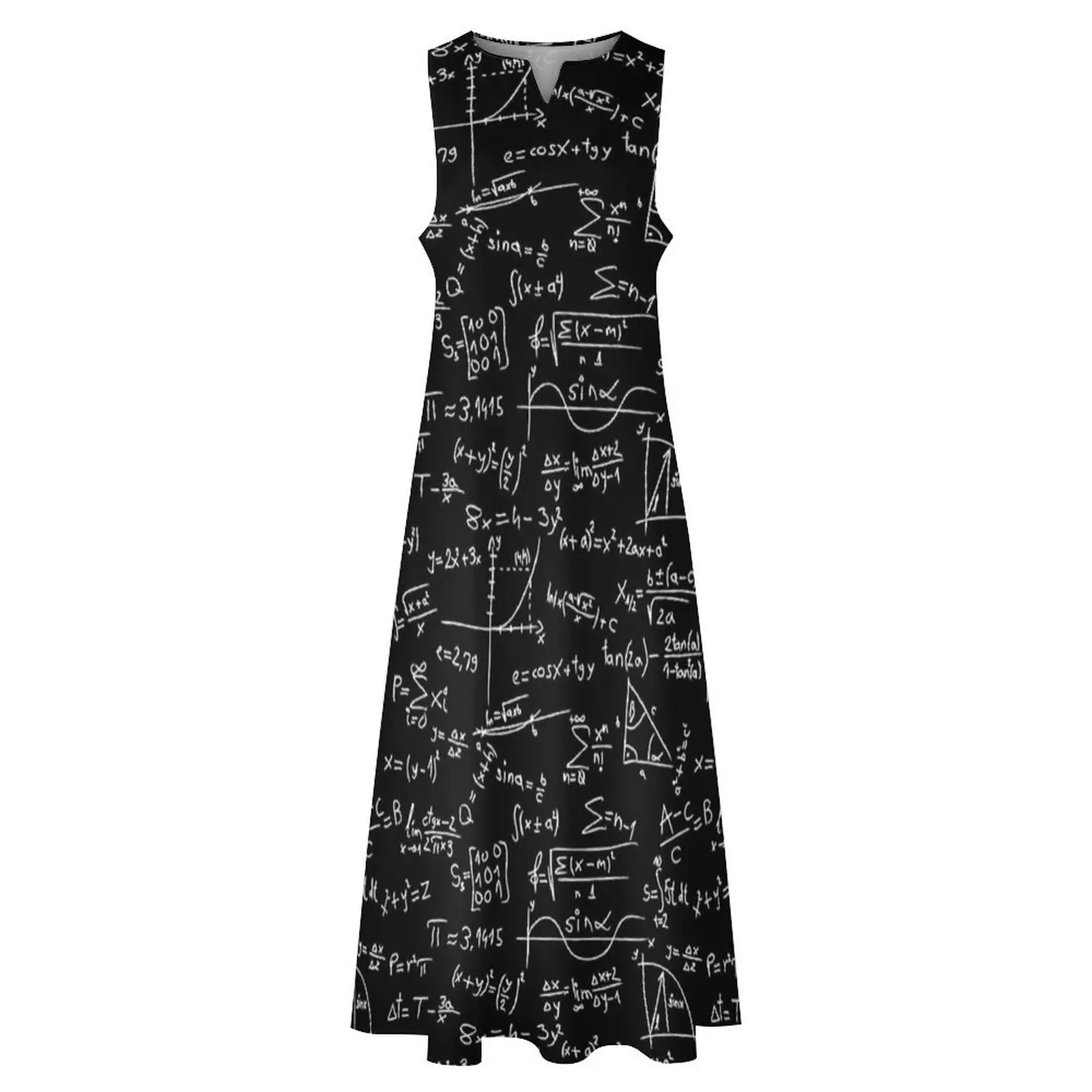 Vintage Math Formula Print Dress Elegant Maxi Dress Korean Fashion Bohemia Long Dresses Summer Sleeveless Design Clothing
