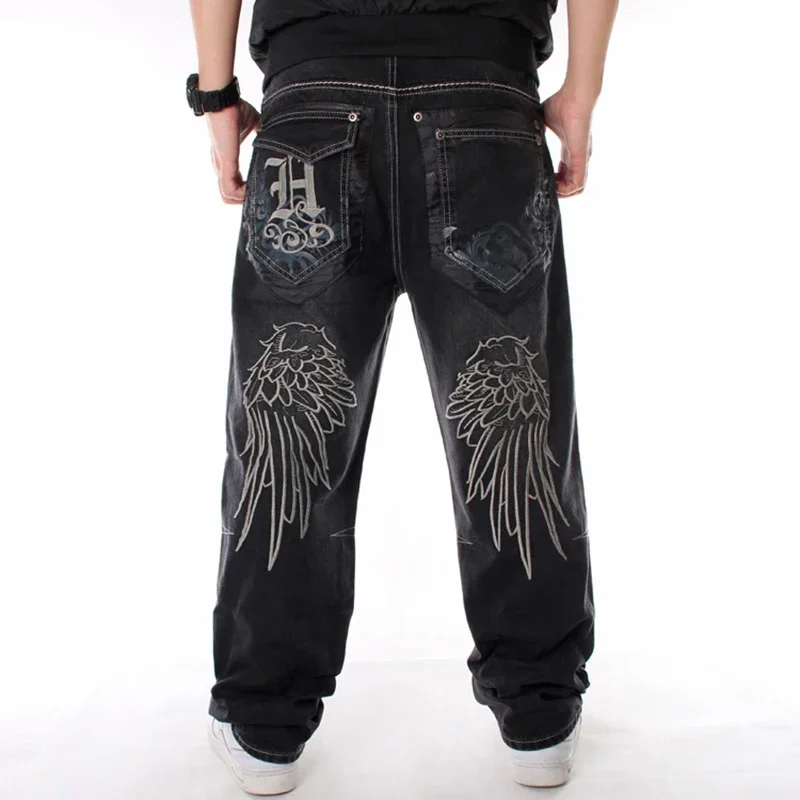 Man Loose Baggy Jeans Hiphop Skateboard Denim Pants Street Dance Hip Hop Rap Male Black Trouses Chinese Size 30-46