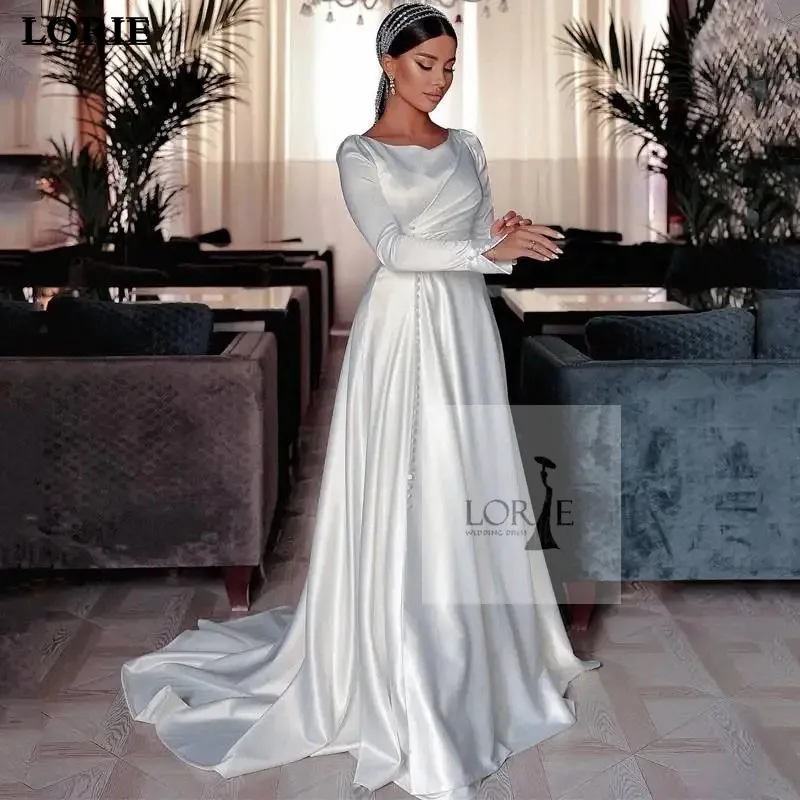 

LORIE Muslim Wedding Dress Satin A Line Long Sleeve White Bridal Dress vestidos de novia Princess Wedding Gowns 2024 Plus Size