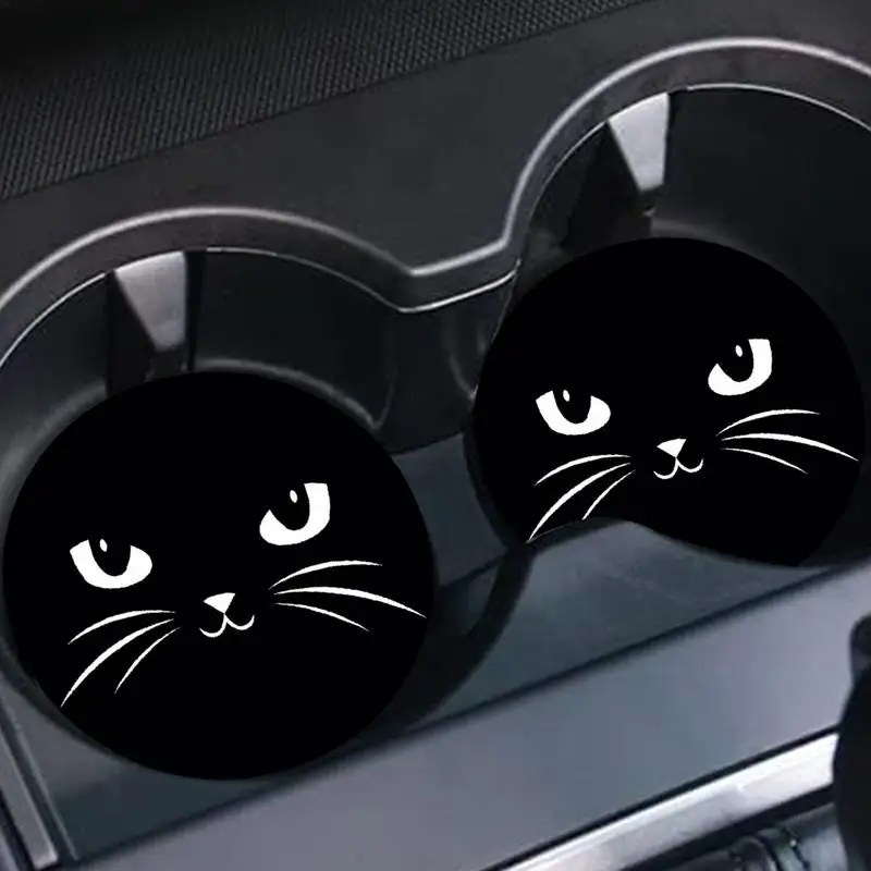 Car Coasters Anti-Slip Automotive Cup Holder Mat Car Decor Cup Holder Liner Cat Pattern Cool Cup Holder Protector accessories