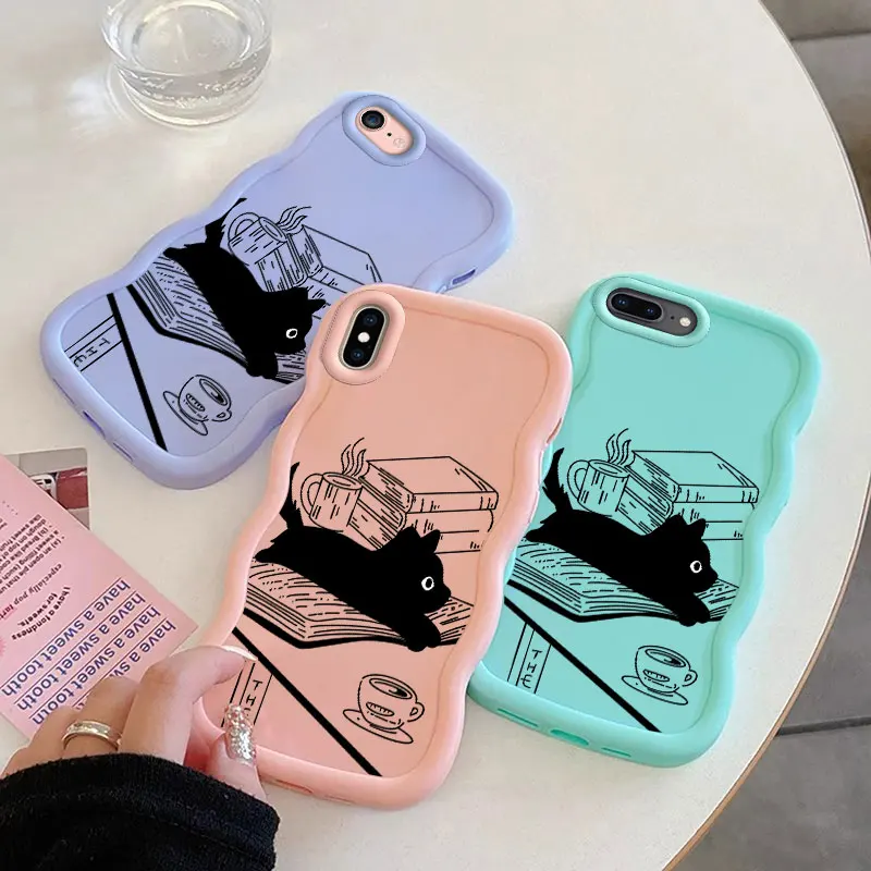 Cat Macalong Phone Case for iPhone 7 8 PLUS SE 2020 2022 X XS MAX Soft Cover Wavy edged Shockproof Coque Girl Shell