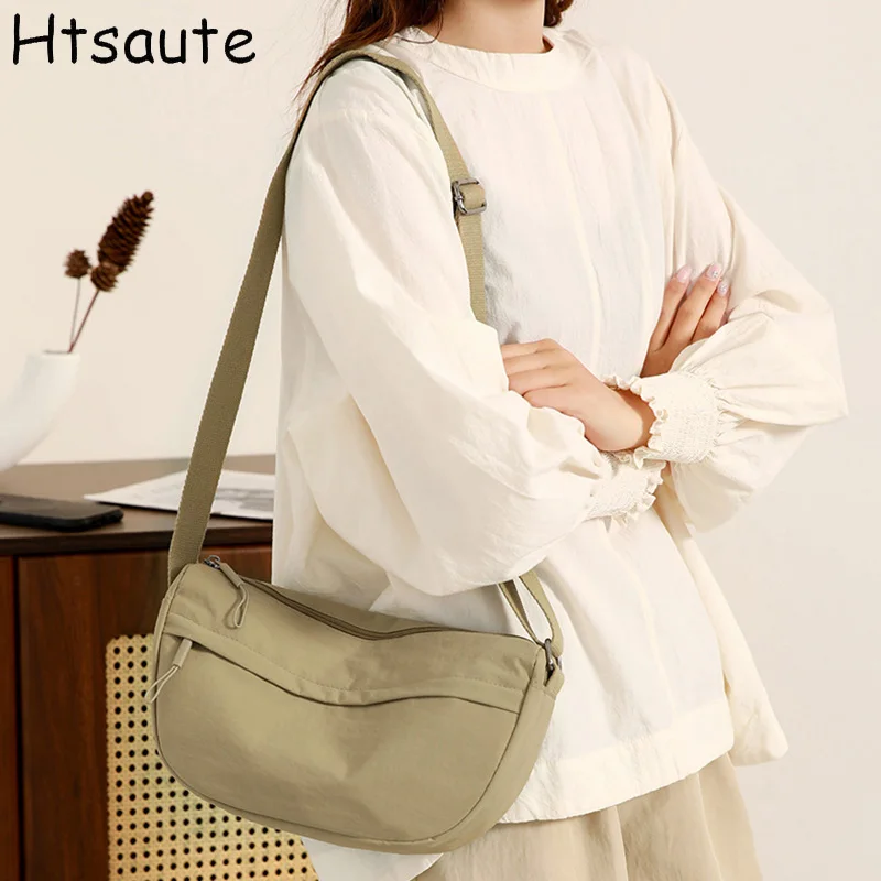 

Solid Hobos Nylon Tote Bags with Multiple Zipper Pockets Large Capacity Casual Shoulder Bags for College Work Everyday Use