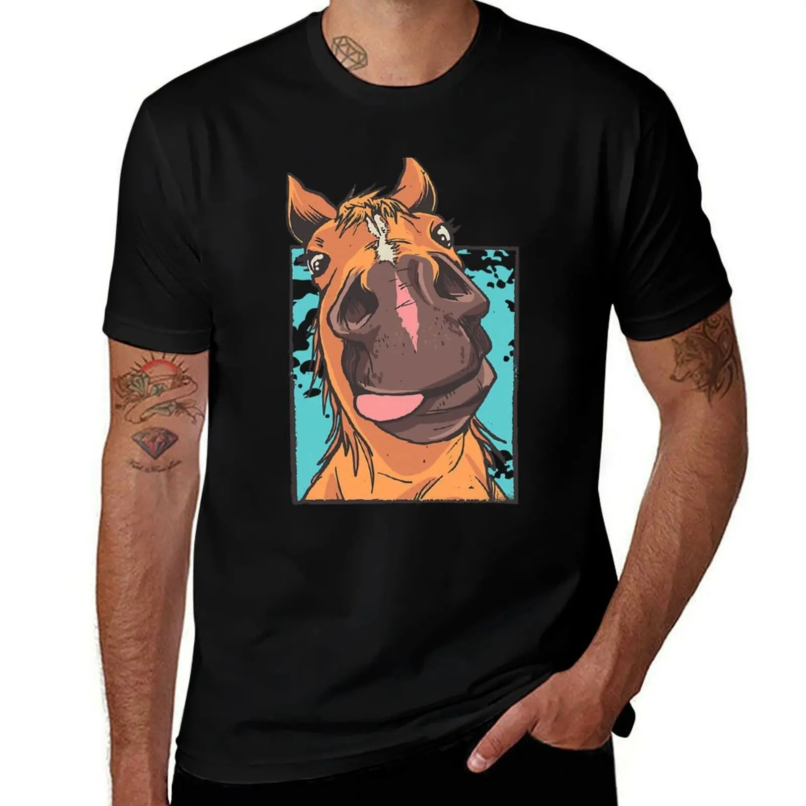 Horse Face Close Up Funny Horse Face T-Shirt Plus Size Non-Shrink T-Shirt