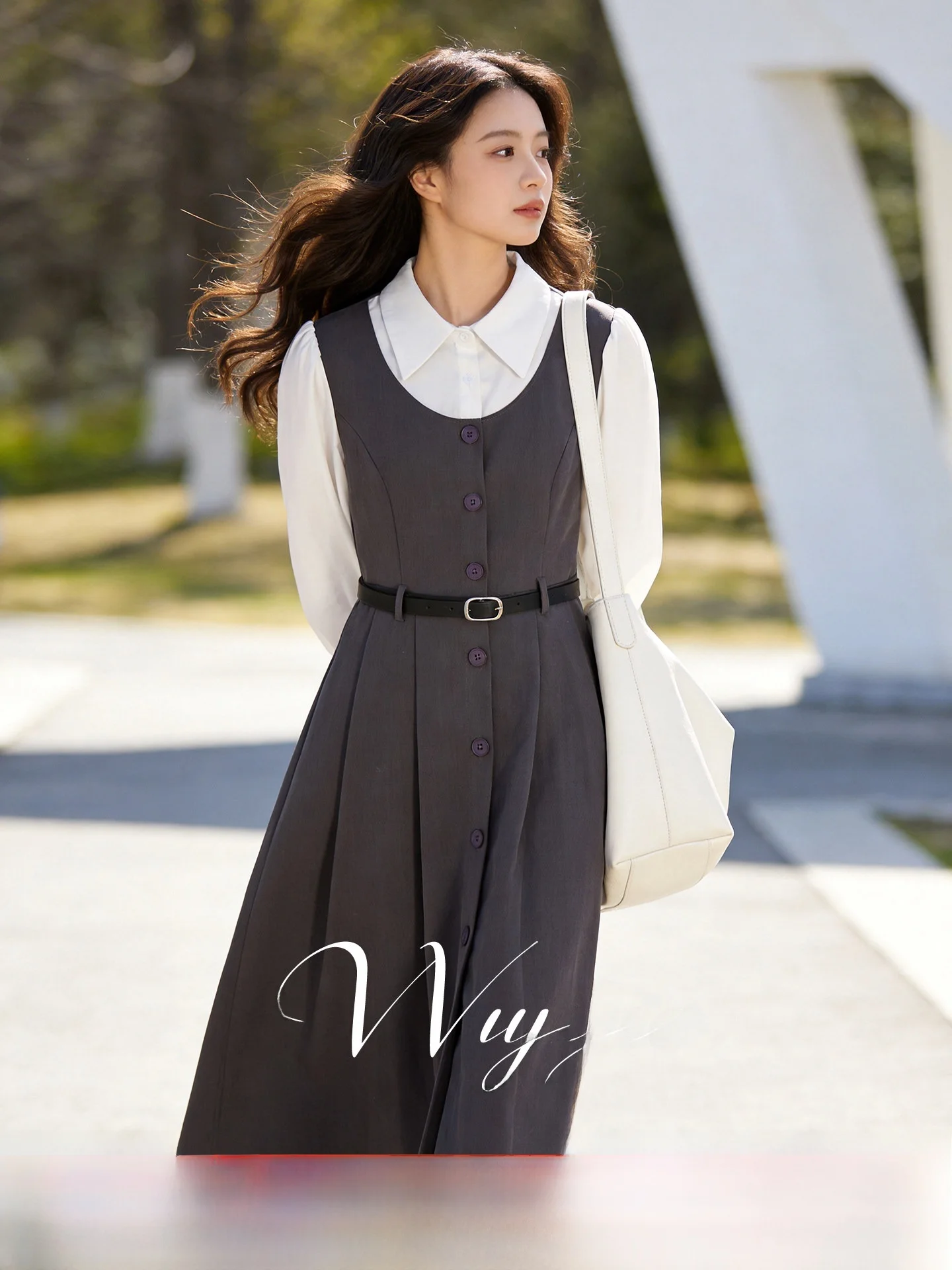 

plus Size Spring Dress Collar Patchwork Fashionable A-Line Midi Skirt High Waist Polyester Fiber Long Sleeve Ladies' Dress