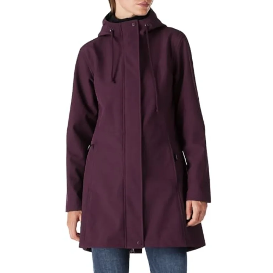 

Women's Lightweight Waterproof Fleece Lined Hooded Softshell Rain Jacket, Warm Windbreaker Long Coat