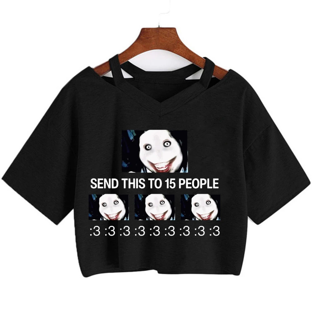 Creepypasta cropped top ladies goth harajuku cute gothic baddie top tees funny baddie goth