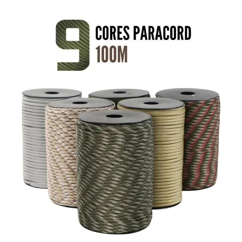 Outdoor Survival 9 Strand 550 Paracord 100 Meter 4mm Parachute Rope for Camping Tent Lanyard Accessories
