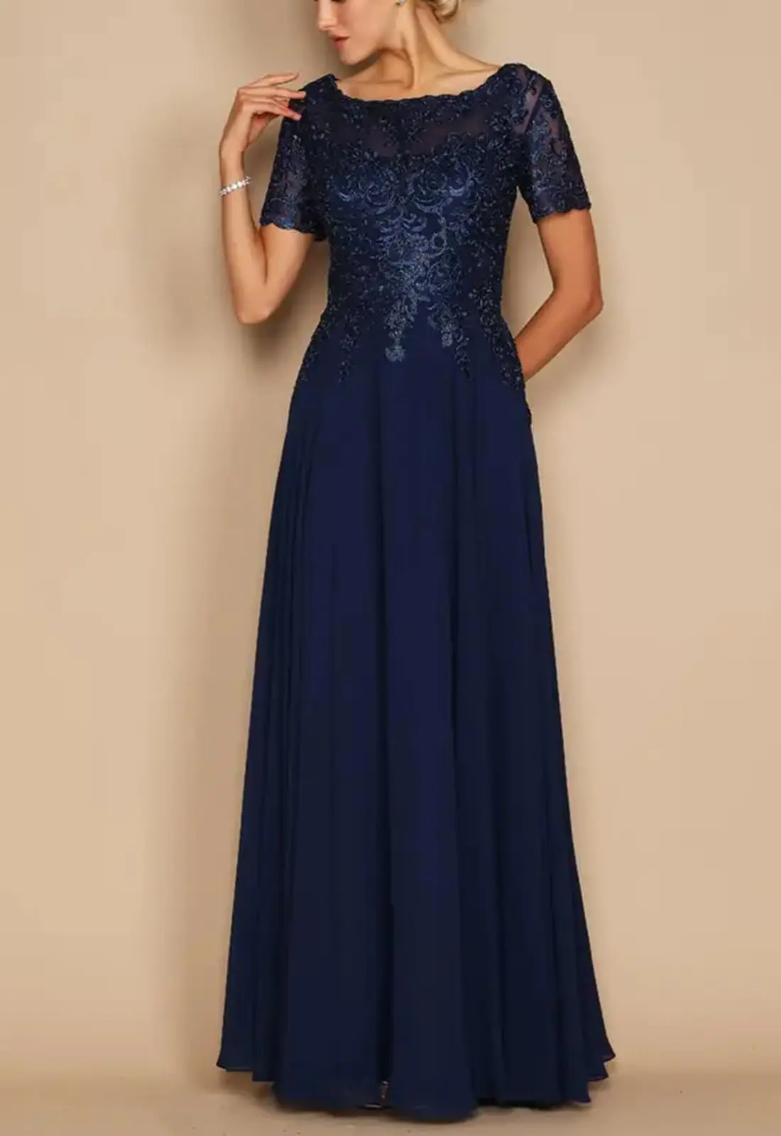 Vestidos para madre de la novia de manga corta para boda, vestidos de gasa para madre del novio, vestido Formal de encaje con cuello barco