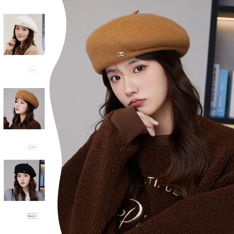 French Retro Beret Women\'s Autumn and Winter Wool Bud Hat Korean Version Styled Design Showcase Face Small Painter Hat