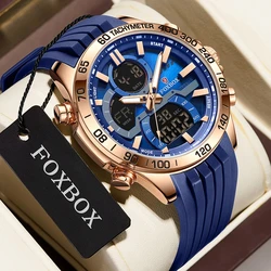 FOXBOX Military Watches for Men FOXBOX Luxury Sport Chronograph Steel WristWatch ​Waterproof Quartz Big Clock Digital Male Watch