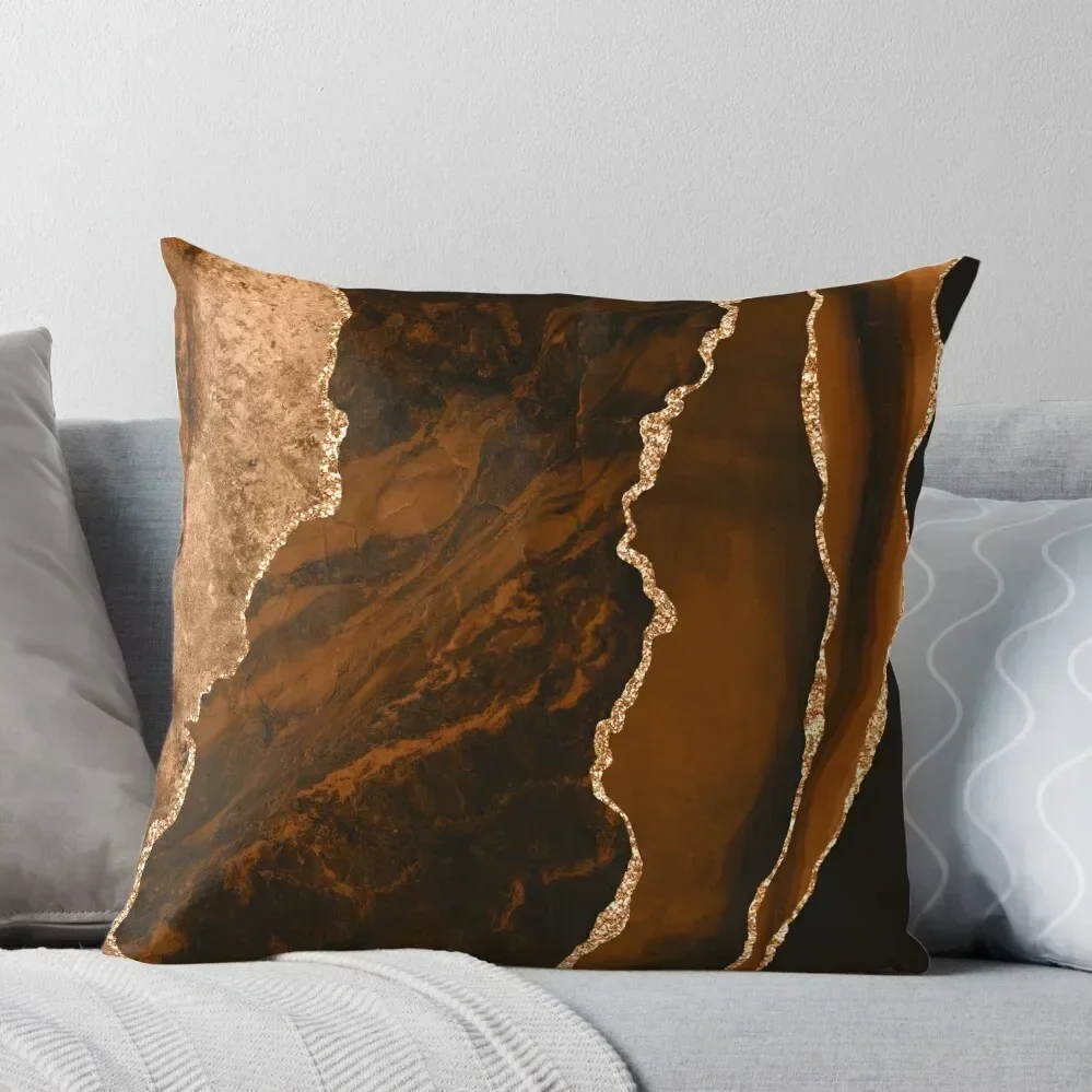 

Abstract Chocolate Brown & Gold Modern Geode Agate Design Throw Pillow Covers For Sofas pillow