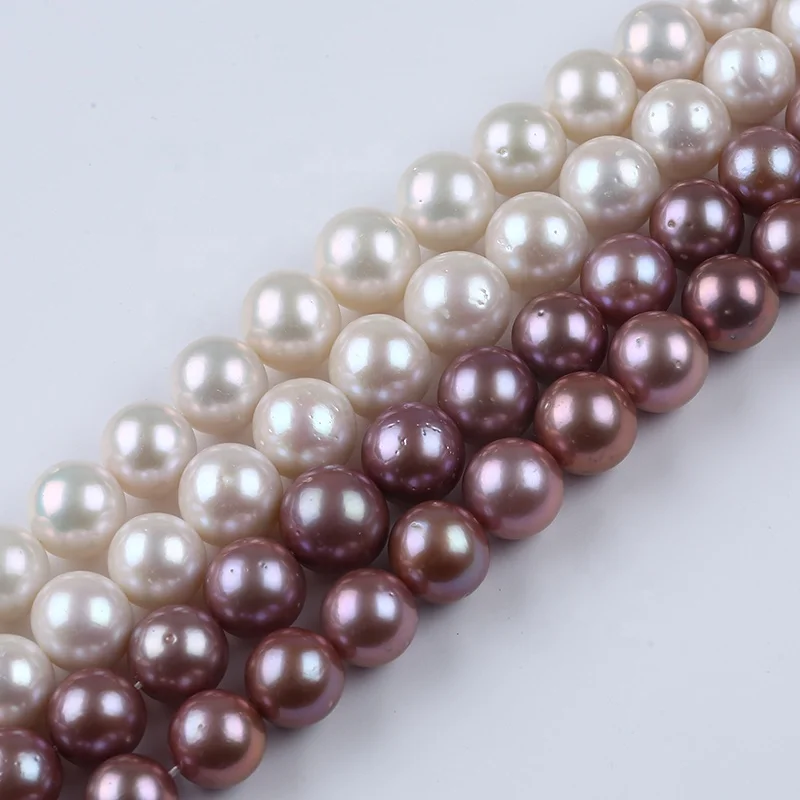 Wholesale 11-14mm White Purple Edison Round Freshwater Pearls Short Strand For Bracelet Jewelry Making