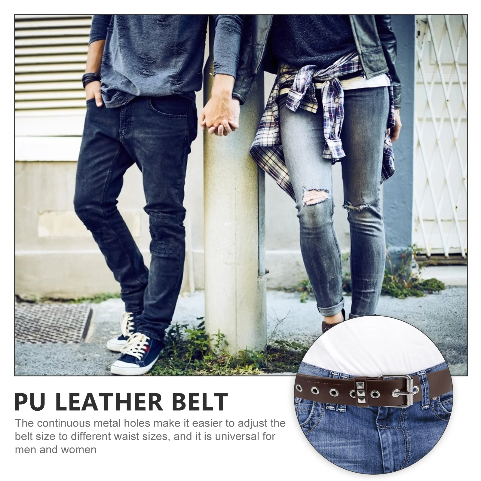 

1pc Rivet Belt For Men Women White Alloy Studded Durable Pu Cool Fashionable Decorative Waistband Light Carry Party Use