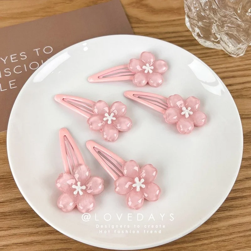 Japanese style pink  blossom hairpin girl sweet and gentle creamy cherry blossom bb clip headgear side bangs clip