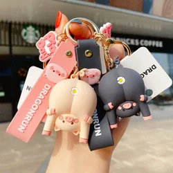 Playful Cartoon Silicone Chrysanthemum Pig Couple Car Backpack Keychain Pendant Fashionable Birthday Party Holiday Gift