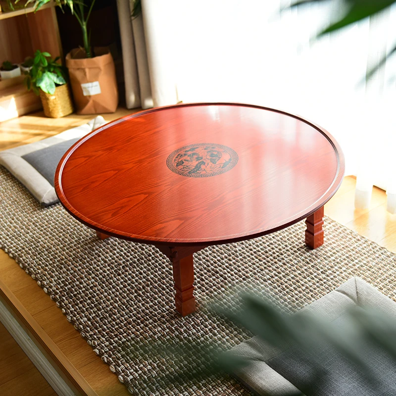 80x80cm Round Korean Folding Table – Traditional Low Dining Table with Sturdy Frame, Compact & Space-Saving Design Low Table