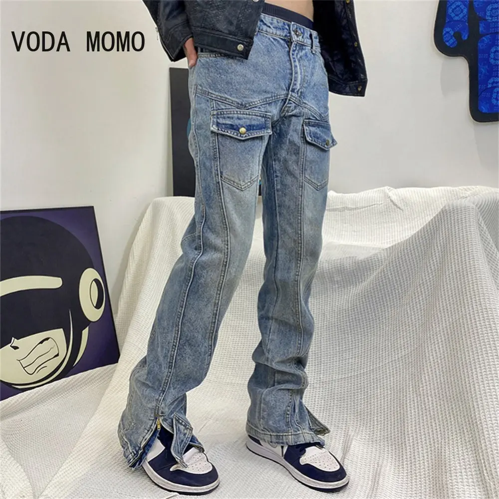 

2025 Новые мужские облегающие эластичные джинсы, повседневные модные джинсовые брюки с несколькими карманами, повседневные мужские джинсы, уличные рабочие брюки в стиле хип-хоп