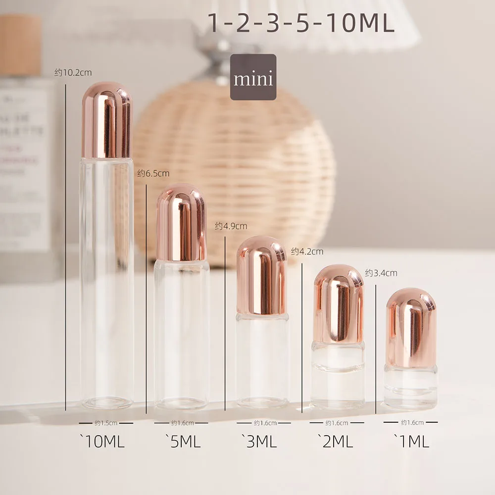 10pcs 2ml 3ml 5ml Mini Glass Roller Bottle Empty Roll on Bottle Small Travel Perfume Bottle Sample Glass Transparent Bottle