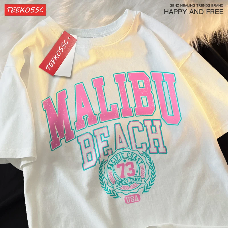 Malibu Beach Simple Letter Printing Print Men Women Top Fashion T Shirt Cotton Loose T-Shirt Casual O-Neck Clothes Oversize Top