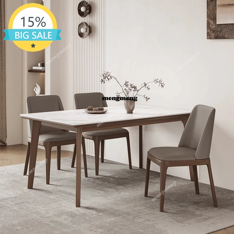 

M53 And Chair Combination Simplicity Ash Wood Rectangle Soft Pack Chair Furniture White Wax Wood Material Rock Slab Dining Table