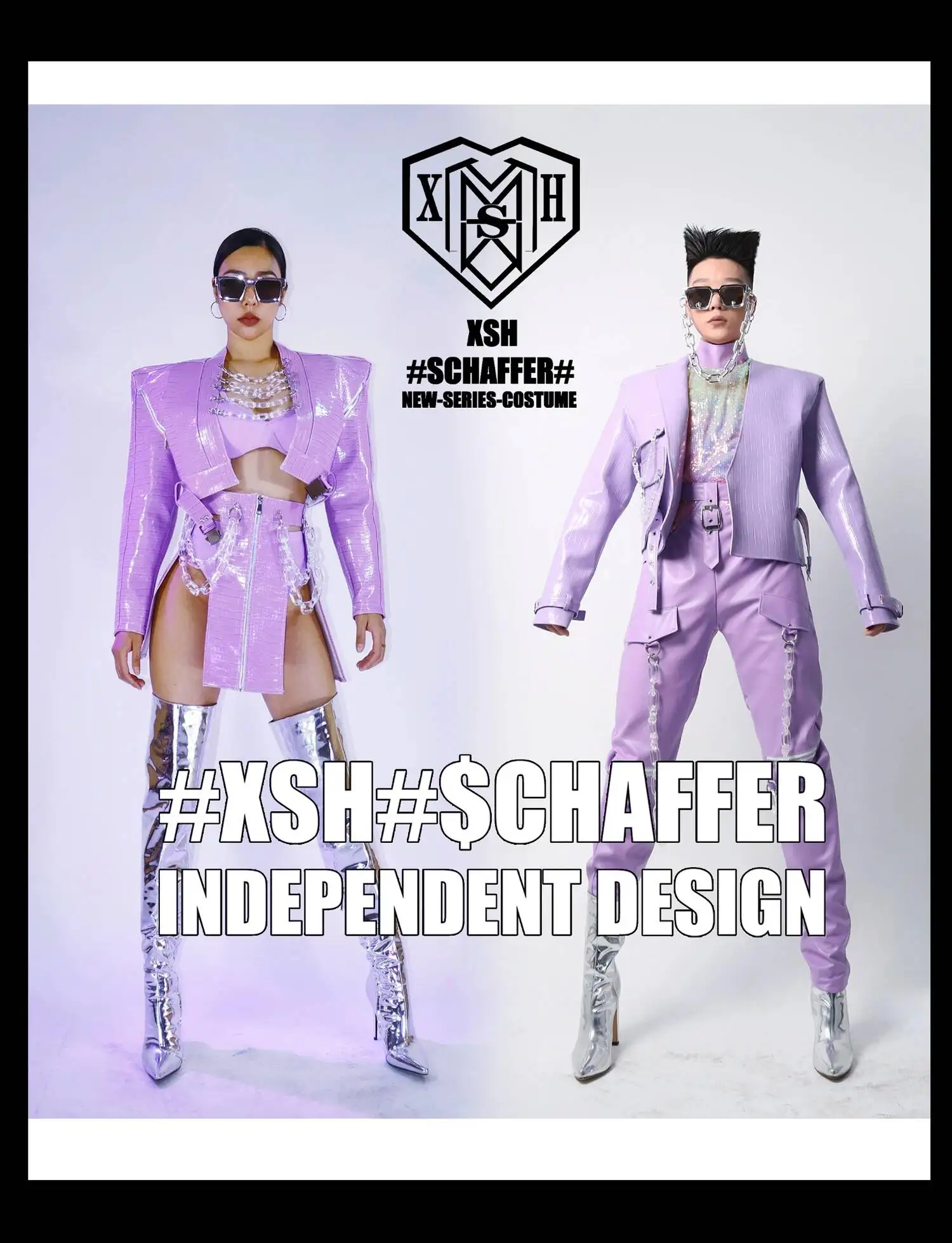 

Set Hui Nightclub Gogo Heart Men's And Women's Purple Wide Shoulder Suit Set DS Atmosphere Tour Singer Fashion Halloween