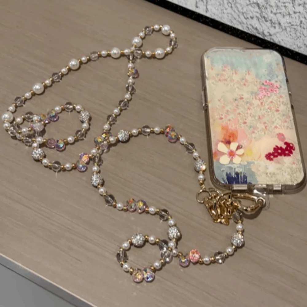 

Bag Chain Beaded Crossbody Phone Chain Anti Loss Long-style Mobile Phone Crossbody Strap Universal Sweet Phone Neck Straps