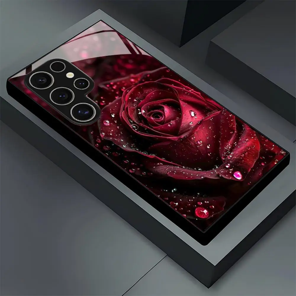 Etui na telefon z motywem czerwonej róży, szklane, do Samsung Galaxy S26 S25 S24 S22 S23 Ultra S21 S20 Plus 5G, matowe, antypoślizgowe, pełne pokrycie. — zdjęcie produktu 3