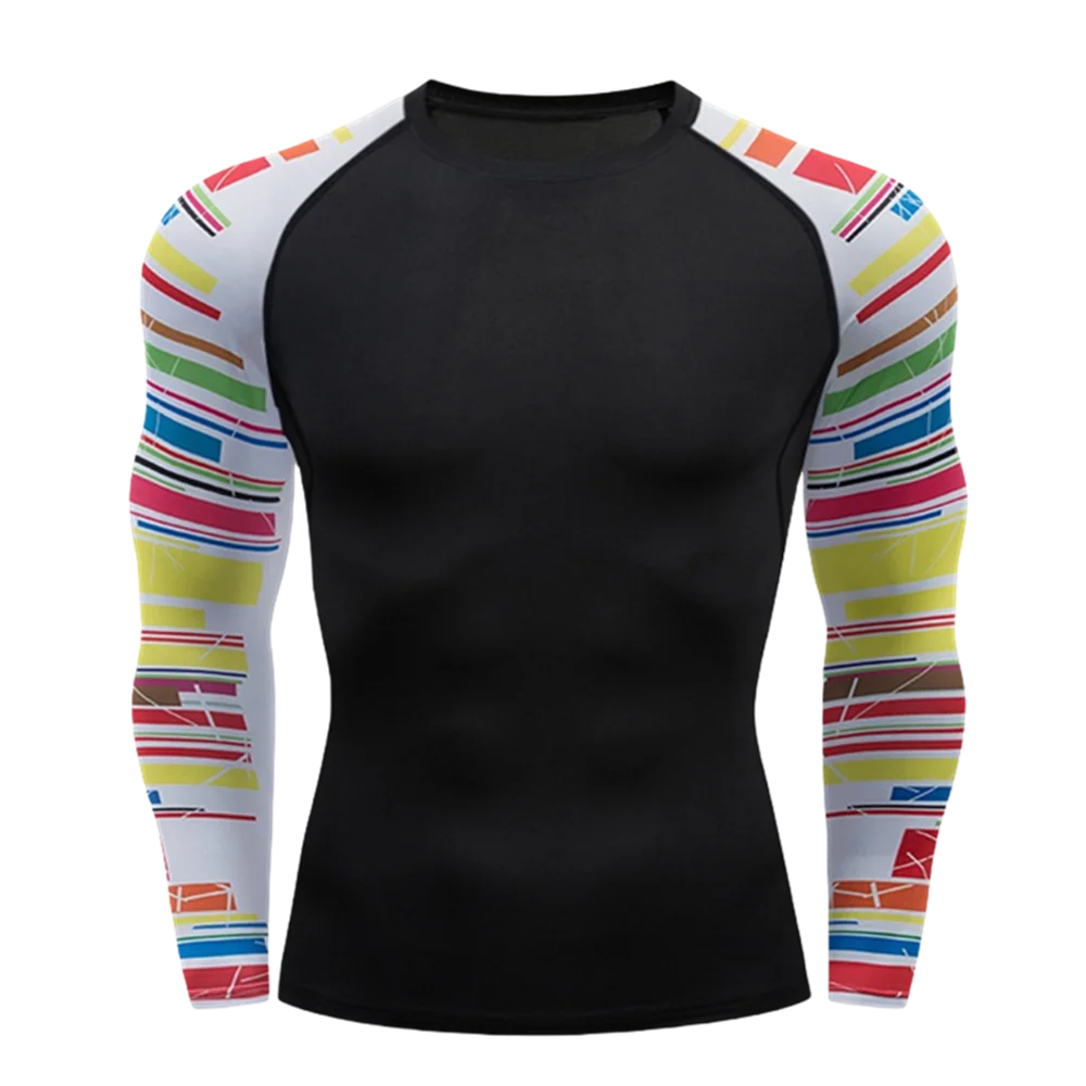 

Men Long Sleeve Rash Guard Color Graffiti Print Raglan Sleeve Workout Shirts Quick Dry Fitness Gym Running Base Layer Top