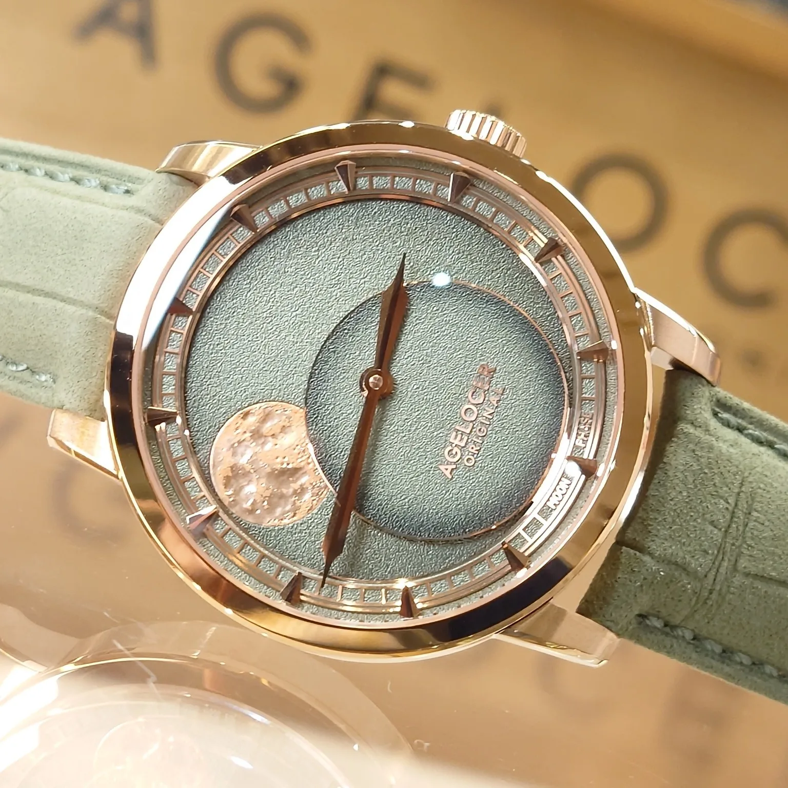 AGELOCER Original Astronomer Men's Watch 29.51 Day Moon Phase Steel Bracelet Automatic Mechanical Birthday Gift for Men
