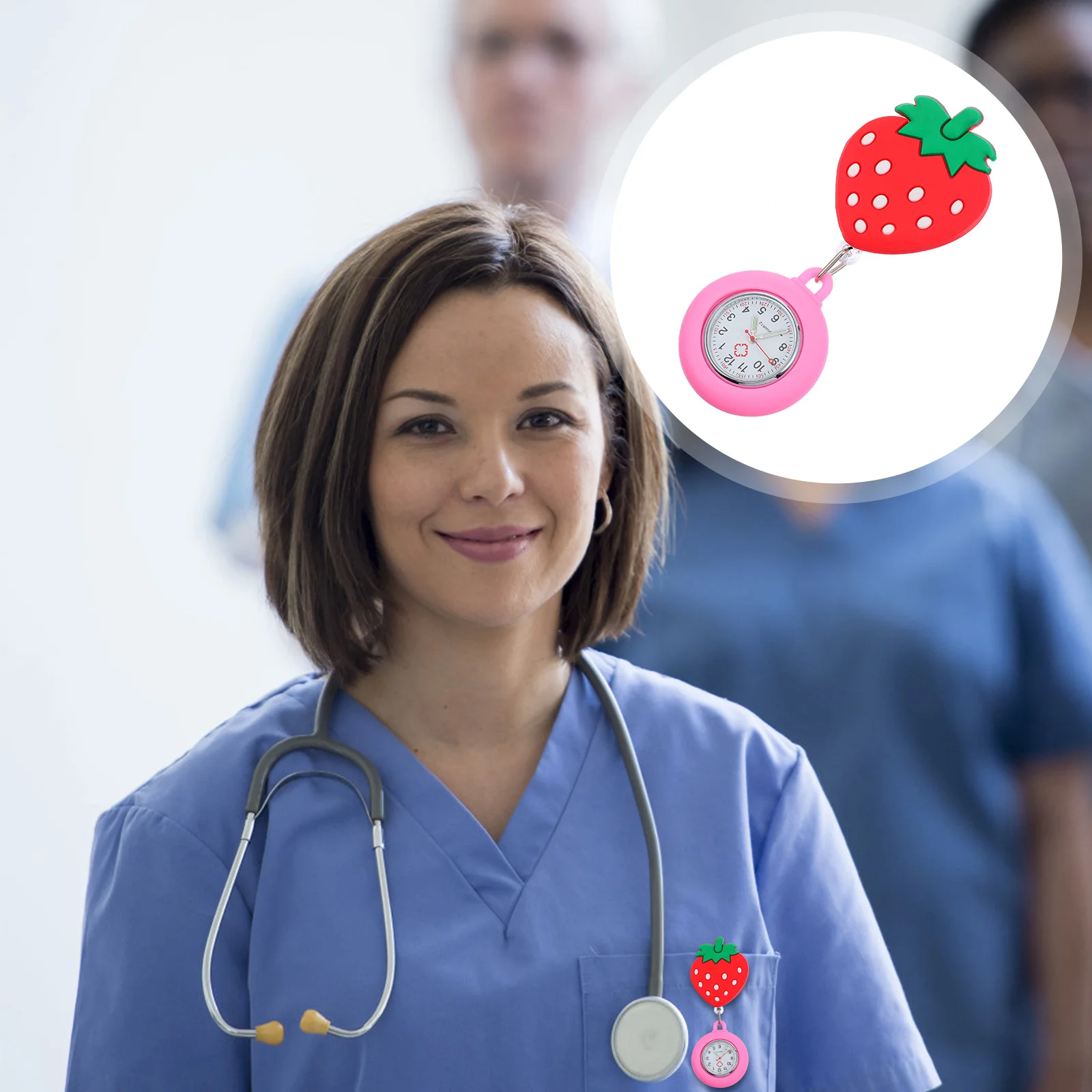 1 قطعة ساعة جيب ممرضة الكرتون الفراولة مضيئة لمط سيليكون ساعة طبية هدية جميلة للأطباء الممرضات #4