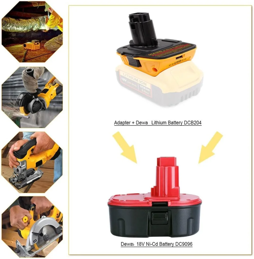 Imagem -04 - Adaptador de Bateria Dca1820 com Usb Bateria de Lítio Converter para Broca Dewalt Ferramentas 20v 18v Nicad e Nimh